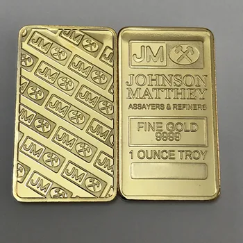 10 buc Non magnetice Johnson Matthey JM lingouri bar 1 OZ bază de alamă placat cu aur de 24K lingou insigna 50 mm x 28 mm decor monede