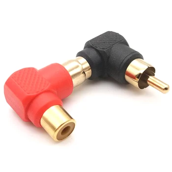 10BUC 90 de Grade, Negru și Roșu RCA Unghi Drept de sex Masculin La Feminin Mufa Adaptoare Audio Adaptor Conector