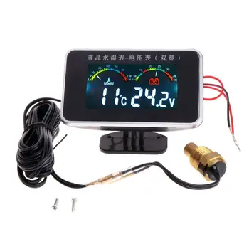 12V/24V Auto LCD Temperatura Apei Metru Termometru Voltmetru Indicator 2in1 Temp & Tensiune Metru 17mm Senzor