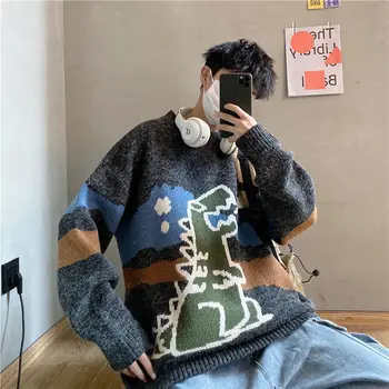 2020 Toamna Iarna Barbati Pulover Casual, Pulovere De Sex Masculin Tricotate Coreean Pulover Cutie Print Mens De Moda Haine Noi