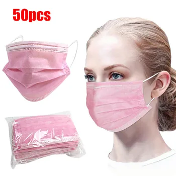 50pcs Roz Masca de Unică folosință Gura Masti de Fata Anti-Poluare Praf Gura Capace 3-Strat de Respirație Igiena Urechii Buclă Masca