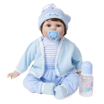 55cm Renăscut Baby Doll Băiat Jucării Minunat Silicon Vinil Nou-născut Costum Albastru Copii Cadouri