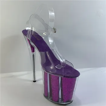 8 inch, sandale de vara, violet strălucitoare de cristal tălpi pentru petreceri și cluburi de noapte, 20 de cm de tocuri pentru modele de pantofi de dans