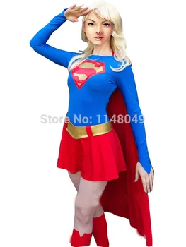 Albastru și Roșu Spandex Supergirl Costum de super-Erou Costum halloween Cosplay femeie costume pentru femei/fete