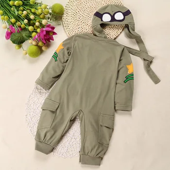 Baieti Pilot Costum Capitan De Aviatie Armata Verde Cu Maneci Lungi Vladan Cu Hat Infant Toddler Haine Băiat Copil Haine Ropa