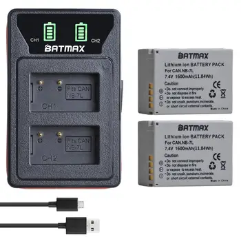 Batmax NB-7L NB-7L NB7L Baterie+LED Dual USB Încărcător cu Tip C Port&Cablu USB pentru Canon PowerShot G10 G11 G12 SX30IS