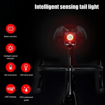 Biciclete Inteligent Senzor Lumini de Frână de Ciclism Bike Stop USB de Încărcare MTB Drum Impermeabil Spate Bicicleta Lumina Lanterna