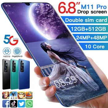 Cele mai noi Smartphone-uri Pro M11 Telefoane mobile 6.8 Cm 12GB 512GB 5000mAh Android 10.0 4G 5G GPS Wifi Față Debloca Versiunea Globală Telefon