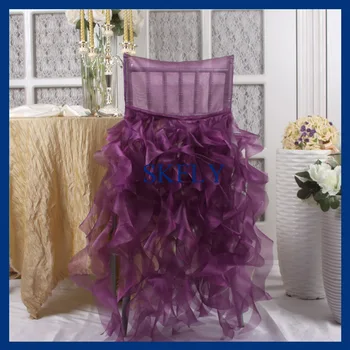 CH007E SKFLY frumos elegant de lux de nunta personalizate ciufulit cret salcie violet organza scaun de acoperire
