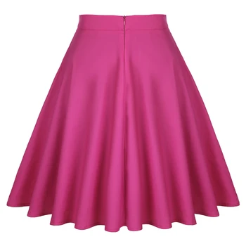 Culoare solidă Fusta de Vara Vara Birou de Epocă Elegant '50 -' 60 Rockabilly Leagăn Fuste Femei Roz 40 - ' 50 Retro Școală Fusta