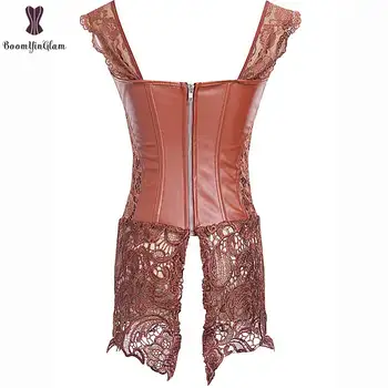 De înaltă calitate, cu fermoar spate 3 culori opțiuni Faux din piele clubwear rochie costum sexy corset si bustiera plus dimensiune 6xl Veșminte 903