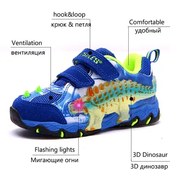 Dinoskulls Pantofi Baieti Aprinde Copii Adidasi cu LED Chidren de Tenis, Pantofi de Sport 3D Dinozaur 2019 Toamna Stralucitoare Mare Baieti Formatori