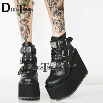 DORATASIA 2020 Brand Nou de Metal Cataramă Glezna Cizme pentru Femei de Moda Punk sex Feminin Mare Platforma Cizme Pene Pantofi cu Tocuri de Femeie