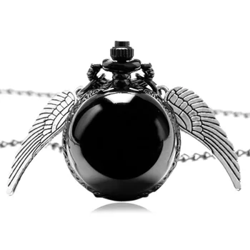 DropShipping Buna Negru cu balonul rotund Cuarț Aripi de Înger ceas de buzunar femei bărbați Pulover Colier pentru Copii