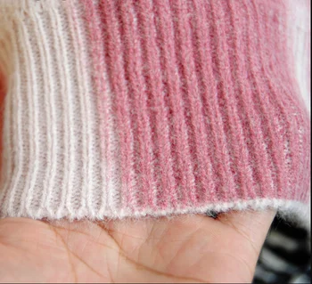 Elegant Moda Coreeană Rose Stripe Print Pulover Lung Pentru Femei 2021 Iarna Streetwear Roz Tricotate Pulovere Largi De Îmbrăcăminte