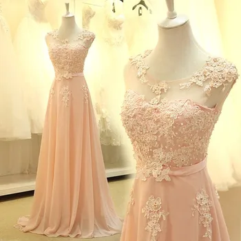 Etaj lungime formale Rochii de domnisoare de Onoare 2018 nou Elegant roz dantelă-linie șifon maxi rochie lunga femei nunti bal rochie de petrecere