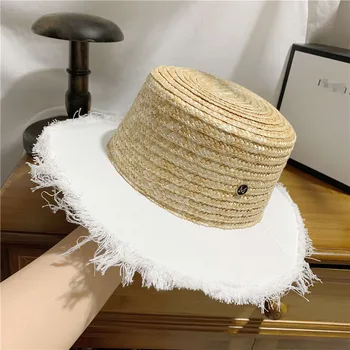 Fabrica de la vânzare 01906-a noi de vara handmade paie mozaic pânză albă refuz fedoras capac bărbați femei agrement pălărie panama