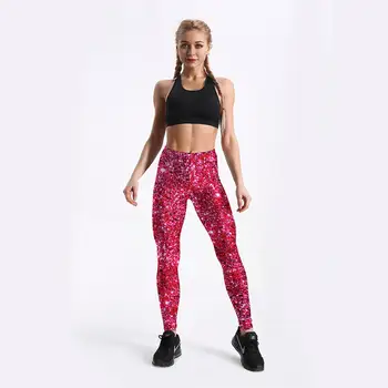 FCCEXIO Noi Femei Antrenament de Fitness Jambiere de Moda Roz cu Paiete 3D Print Digital Push-Up de Femei Forța Elastică Legging
