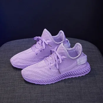 Femei Galben Adidasi de Vara ochiurilor de Plasă Respirabil Femei Pantofi Casual Fashion Zbor Tenis Violet Roz pentru Femei Vulcanizat Pantofi 2021