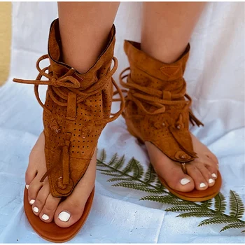 Femei Retro Sandale Gladiator Doamnelor Clip Degetul Vintage Cizme Casual Ciucure Roma Moda Verii Femeie Pantofi pentru Femeie 2021 Noi