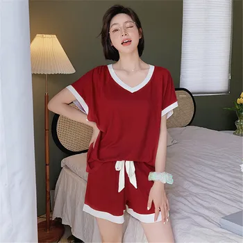 Femei Vara Pijamale de Bumbac Set 2021 Nou de înaltă calitate, cu Maneci Scurte de Somn Topuri + pantaloni Scurți de Pijama Femme Plus Dimensiune Acasă Lounge Purta