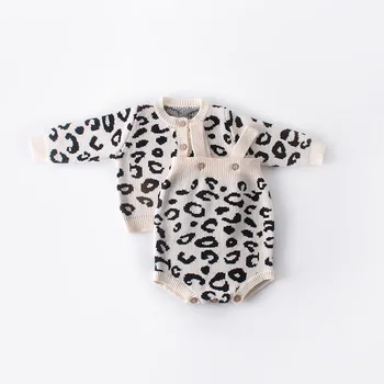 Fetita Haine De Iarnă Leopard Tricotate Haine Pentru Copii Nou-Născut Knit Romper Cașmir Baby Cardigan Pulover Copilul Salopeta