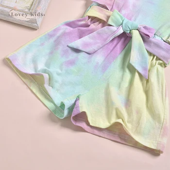 Fetita Salopetă de Vară 2020 Zburli Gradient Tie Dye Colorate Scurt Mâneci Salopeta cu Bowknot Betelie 9 Luni la 8 Ani