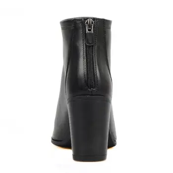 FootCourt - Negru Cizme Pentru Femei din Piele de Moda cu Fermoar Spate Rotund Deget de la picior Scurt Botine Pentru Doamne Noul Sezon de Înaltă calitate