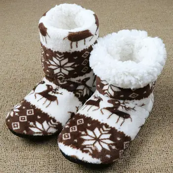 Iarna Etaj Pantofi De Femeie Hoouse Papuci De Crăciun Elan Interior Șosete Pantofi Blană Cald Contton Papuci De Pluș Branturi Anti-Alunecare Unic