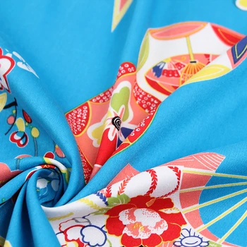 Manual diy tesatura pentru femei rochie kimono pânză albastră de jos fan Macara de Hârtie imprimate tesatura rafinat moda rochie tesatura