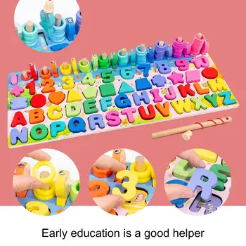 Montessori Jucărie 5 In 1 Copii de Educație Timpurie Lemn de Potrivire Puzzle de Bord Dezvoltarea Inteligenței Jucărie Părinte-copil Joc Interactiv