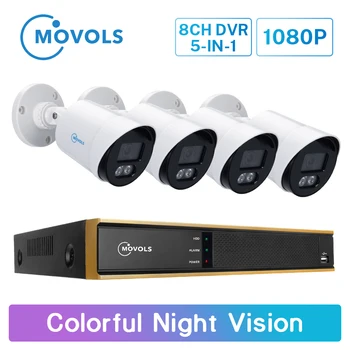 Movols 1080P 4BUC Colorate Viziune de Noapte Camera CCTV 8CH 2MP P2P DVR Supraveghere Video în aer liber Kit rezistent la apa Sistem de Securitate