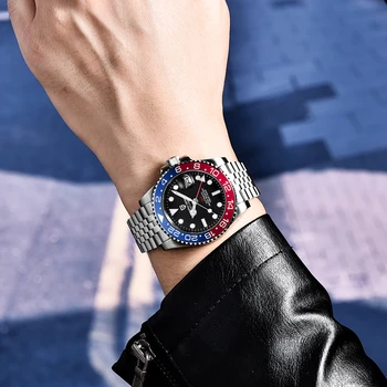 PAGANI DESIGN GMT Automată Ceasuri de Barbati din Oțel Inoxidabil rezistent la apa 100M Bărbați ceasuri de Mînă Safir de Sticlă Ceasul Relogio Masculino