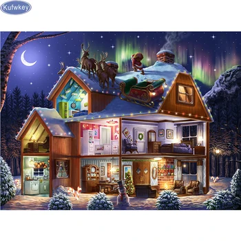 Plină piața de Foraj 5D diy Diamant Casa de Pictura,Peisaj,Ajunul Crăciunului,Luna,om de Zăpadă,cu cruciulițe Stras Mozaic Decor