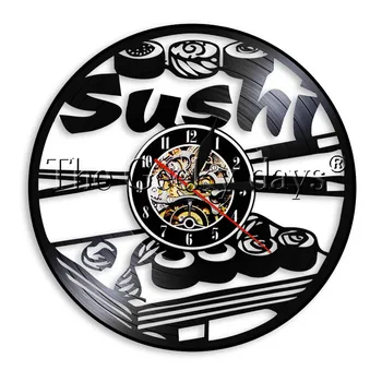 Rulouri De Sushi Japonez Disc De Vinil De Iluminat Cu Led Alimente Delicioase Lampă De Perete De Artă Decorativă Ceas De Perete Modern Sushi Shop Decor