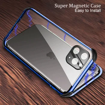 Shellbox Magnetic Sticla de Confidențialitate Telefon de Metal Cazul Coque 360 de Lux Magnet Cover Pentru iPhone 11 Pro MAX XR XS 8 7 6 Plus