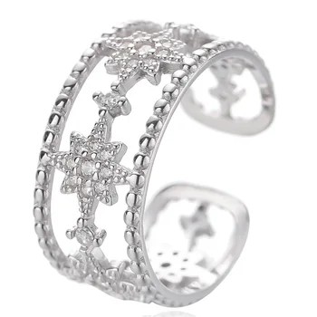 Sodrov S925 argint nișă design dublă stea cu șase colțuri deschide inelul de sex feminin de simplu gol star ring