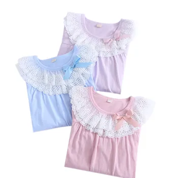 Sweet Lace Bow Fete Cămașă de noapte din Bumbac pentru Copii Pijamale Pentru Fete Roz de Culoare Albastra cu Maneci Lungi Sleepwear Moale Confortabil