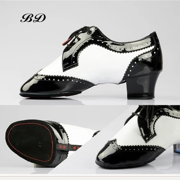 TOP Pantofi de Dans latino Pantofi Modern Alb-Negru Brevet Barbati piele de Vacă Două-punct Unic Autentic Sac BD 441 de Înaltă Calitate Șiret