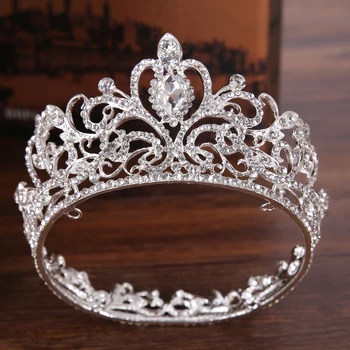 Trendy Argint Culoare Cristal Crown Princess Tiara De Nunta Accesorii De Par Mici, Rotunde Coroana De Printesa Ornament De Par Pentru Mirese