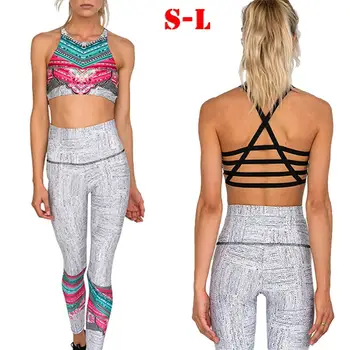 Trening Pentru Femei 2 Piese Yoga Set Print Floral Pentru Femei Sutien+Pantaloni Lungi Sportsuit Pentru Femei Fitness Costum Sport Femei, Imbracaminte Sport