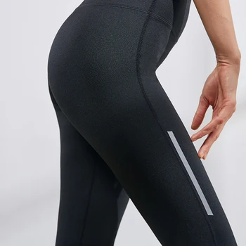 VANSYDICAL Comprimat Yoga Pantaloni Femei cu Dungi Reflectorizante de Funcționare Colanti cu Fermoar Buzunar Elastic Talie Mare Antrenament Jambiere