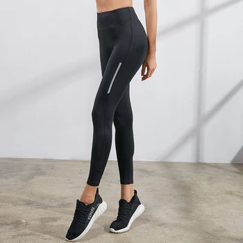 VANSYDICAL Comprimat Yoga Pantaloni Femei cu Dungi Reflectorizante de Funcționare Colanti cu Fermoar Buzunar Elastic Talie Mare Antrenament Jambiere