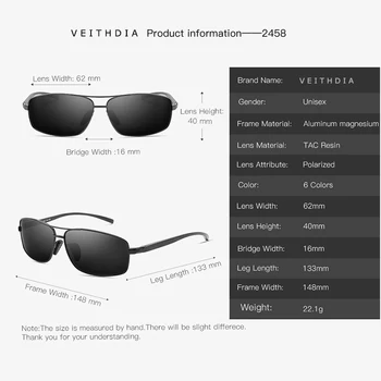VEITHDIA Brand Polarizat ochelari de Soare pentru Bărbați Aluminiu magneziu Ramă de Aur, Ochelari de Soare Barbati de Conducere Ochelari, Accesorii Ochelari 2458