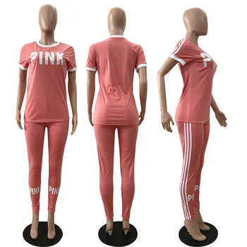 Yvlvol roz pentru femei trening maneca scurta femei set pentru vara primavara două bucata set 2020 Pantaloni Costume Set Haine
